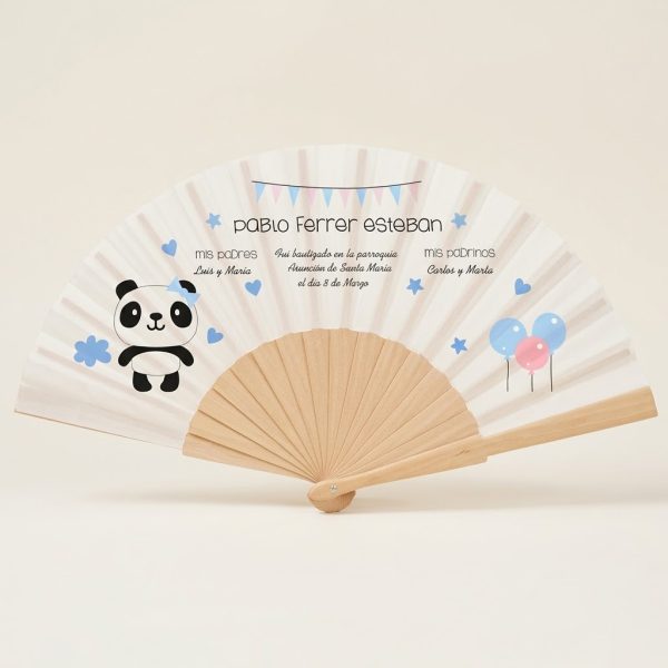 Abanico bautizo personalizado oso panda 043