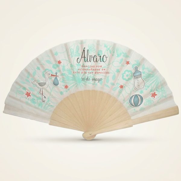 Abanico bautizo personalizado cigüeña 079
