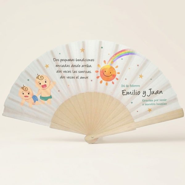 Abanico bautizo personalizado gemelos 091
