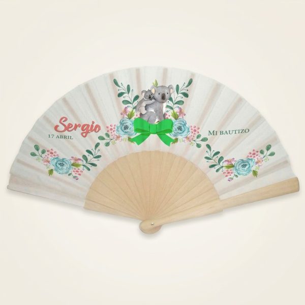 Abanico bautizo personalizado koalas 099